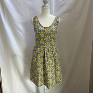 Blue Platypus Zip Dress Casual Spring Dress Gray Teal Yellow Small Made‎ In USA